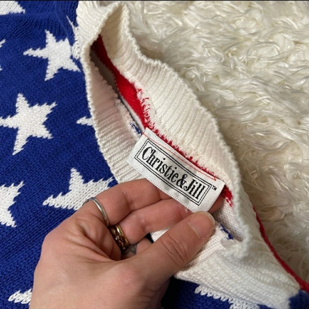 💐Vintage American Flag Knit Sweater Sz L? - Picture 4 of 5